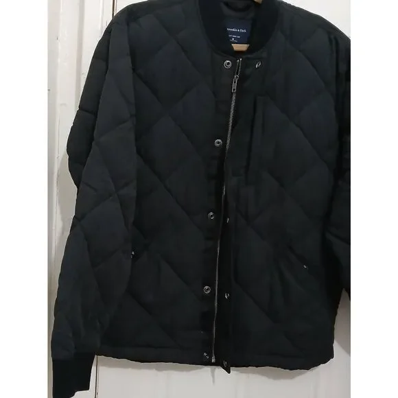 Abercrombie & Fitch mens medium quilted bomber jacket dusty black varsity